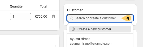 Create quote in Shopify: Add customer